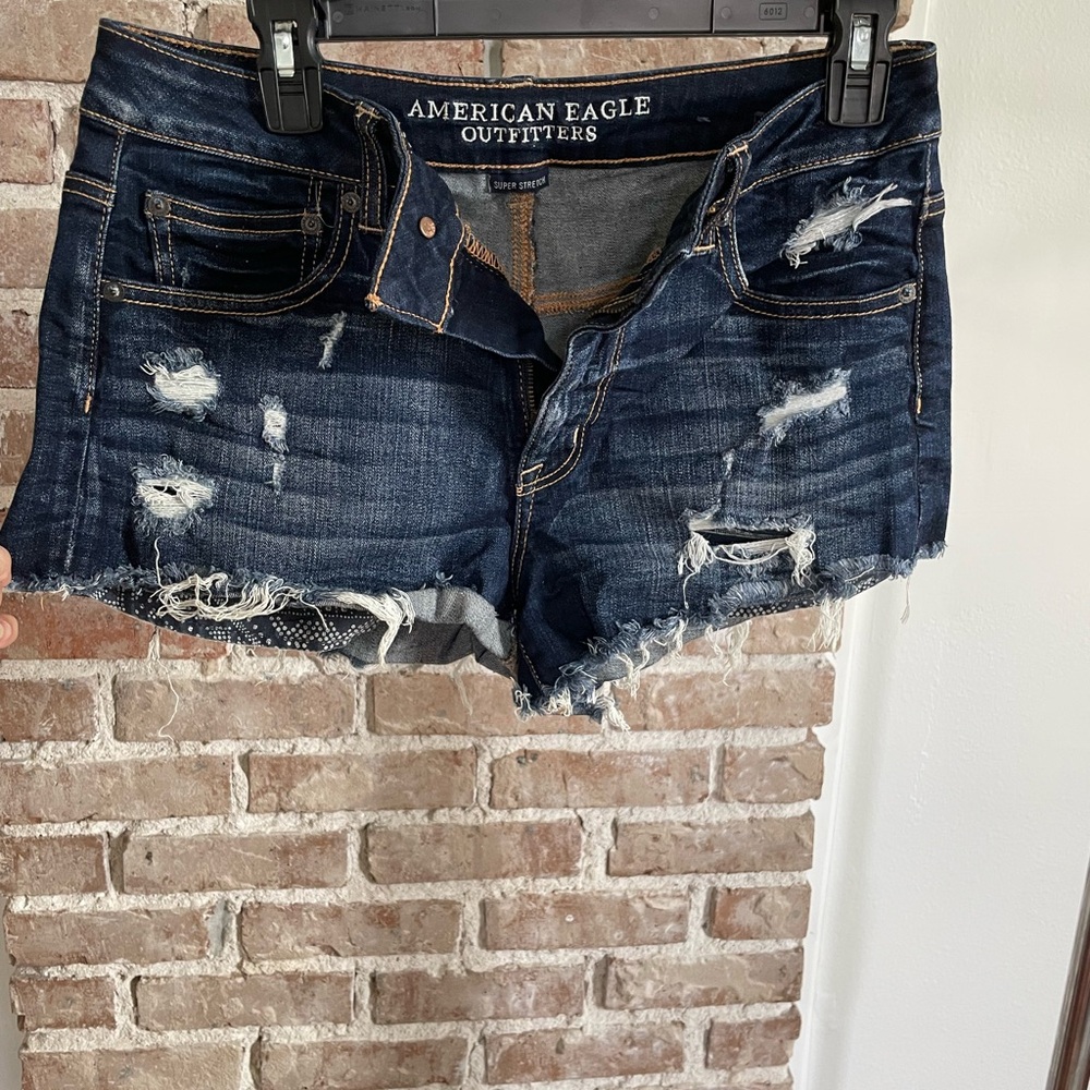 American Eagle Outfitters Ripped Jean Shorts - Navy